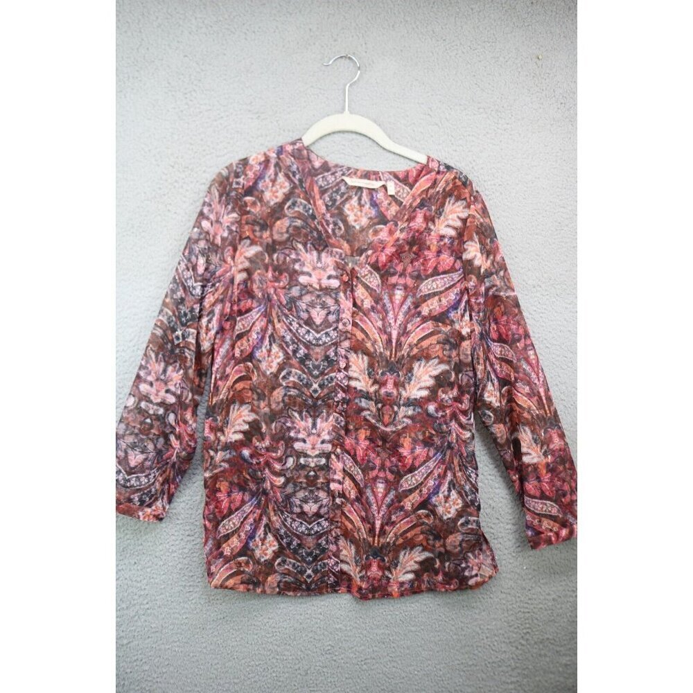 Soft Surroundings Sheer Metallic Button‎ Up Tunic Top-Size XS